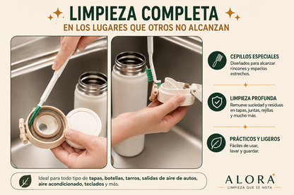 Mini Cepillos de Precisión —  Limpia ranuras, rieles y espacios estrechos con total facilidad.